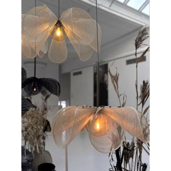 French Fabric Ceiling Pendant Lights Japanese Wabi Sabi Flower Chandelier (WH-VP-306)