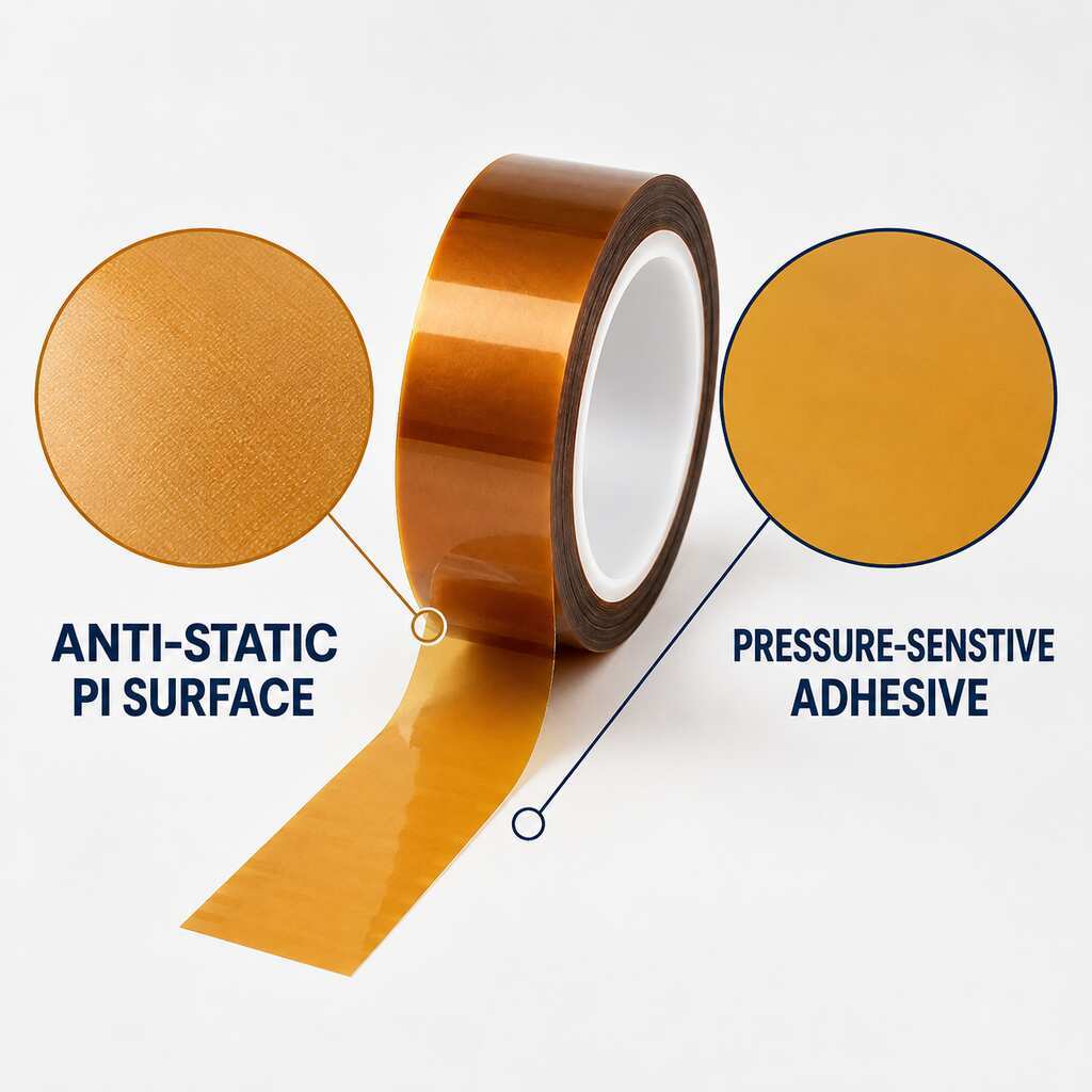 ESD Polyimide Tape (Anti-Static PI Tape / Low-Static PI Tape) – Single-Sided Silicone Adhesive for High-Temperature PCB Masking and Static-Sensitive Electronic Assembly