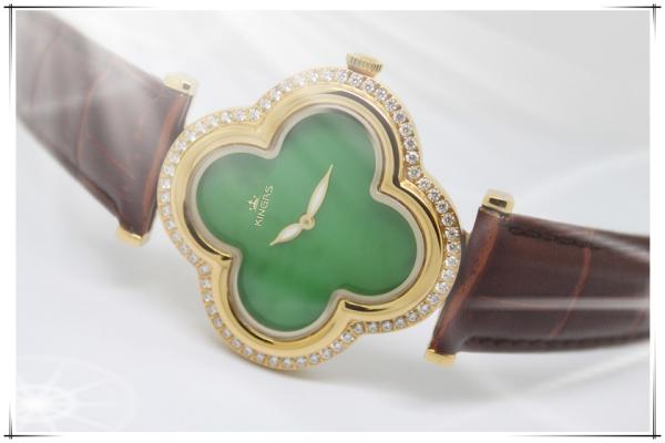 Green background Stainless Steel Watches with stones on bezel ladies wrist watch leather band