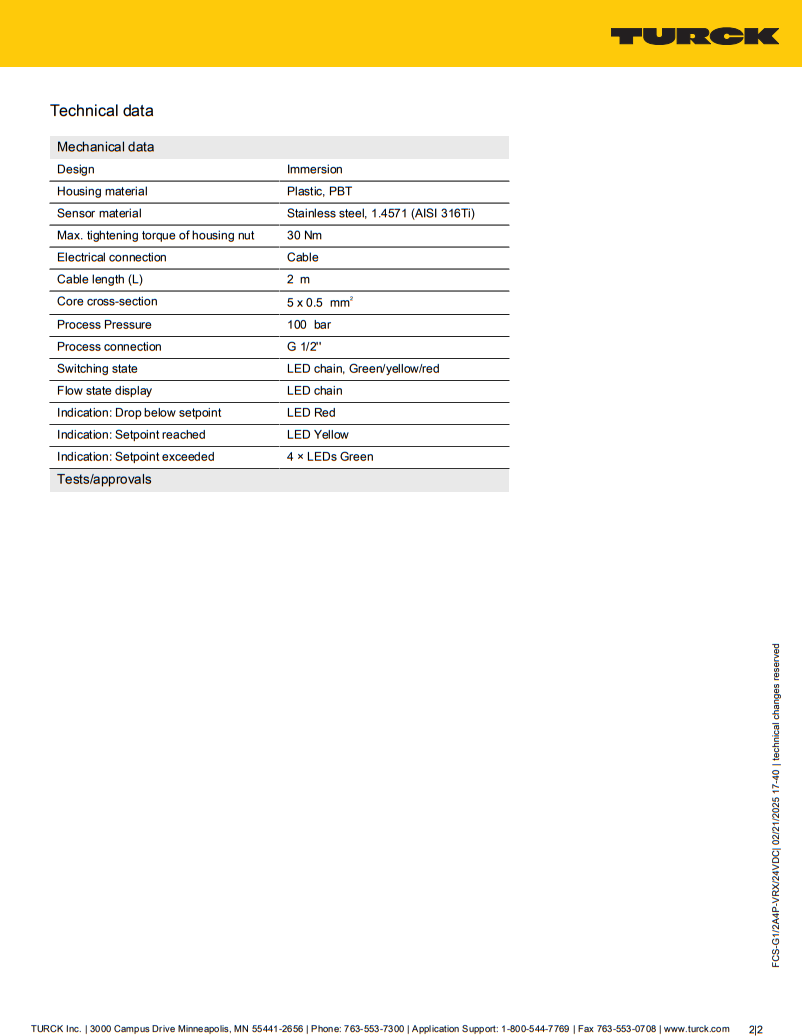 TURCK FCT-G1/2A4P-VRX/24VDC thermal flow sensor with 4-20mA analog output