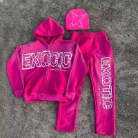 Ensemble survêtement personnalisé délavé à l'acide avec strass et fermeture éclair, sweat à capuche et pantalon de survêtement, style vintage, streetwear