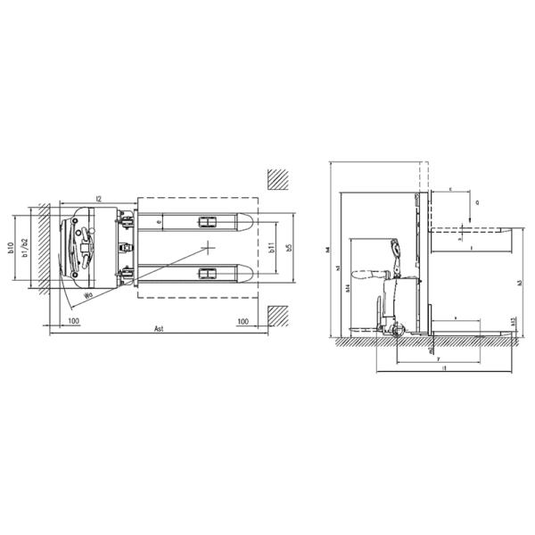 Электрический наборщик (в положении стоя) CL1526 Номинальная тяговая масса 1500 кг Высота подъема 2600 мм Электрический наборщик