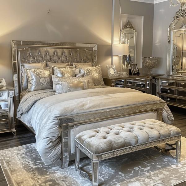 Bedroom Set Specific Mirrored Modern Style Queen Size Bed Furniture With Contemporary Design