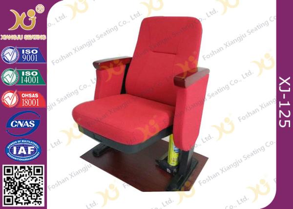 Contoured Seat Cushion Auditorium Chairs Strong Metal Base With Wood Armrest