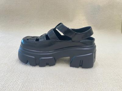 Belt Buckle Braided Black Platform Sandals Bowhead Hollow Out And Foam Outsole