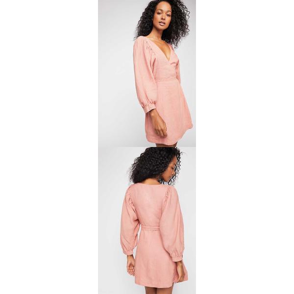2018 Fall V Neckline With Button Front And Puff Sleeve Mini Women Dress Cheap