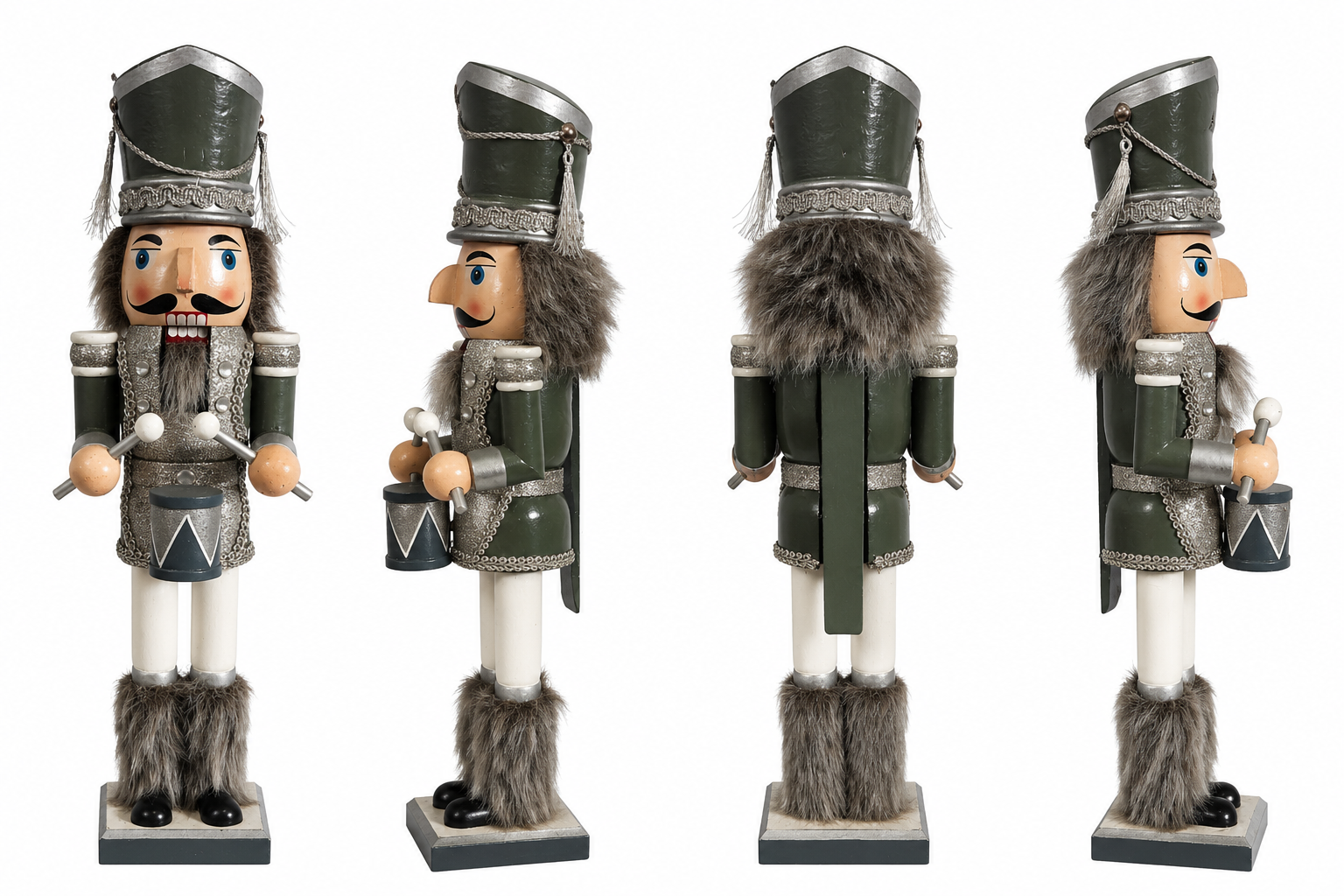 Custom Silver Green Winter Soldier Nutcracker for Christmas Display