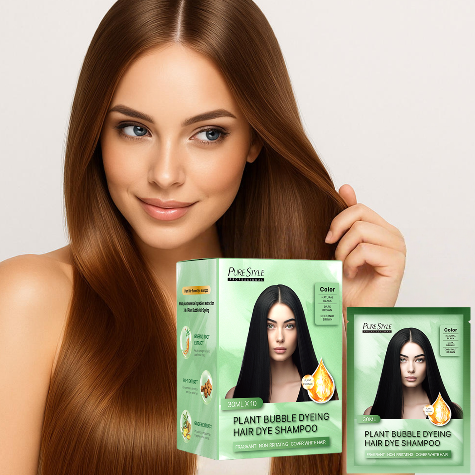 OEM Homeuse Plant Hair Dye Shampoo Fast Gray Coverage Bubble Black Color Shampoo Ammonia Free Hair Dye  Hair Dye Factory Supply