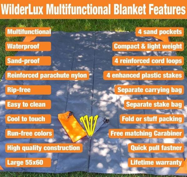 Camping Picnic Mat, Beach Blanket 78''×81'' 4-7 Adults Oversized Lightweight Waterproof Sandproof Large Picnic Mat