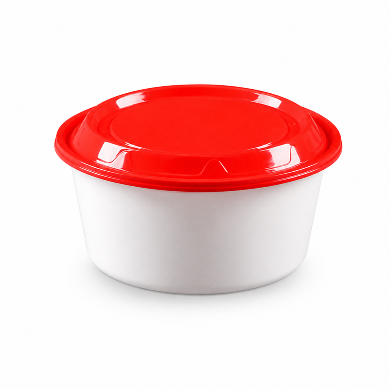 Family Takeaway PP Disposable Soup Bowls White Round 1258ml with Red Lids