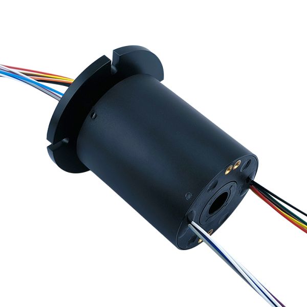 12-channel 2A Hollow Flange Electric Slip Ring with 380V Operating Voltage and IP51 Protection in Black Aluminum Alloy Shell