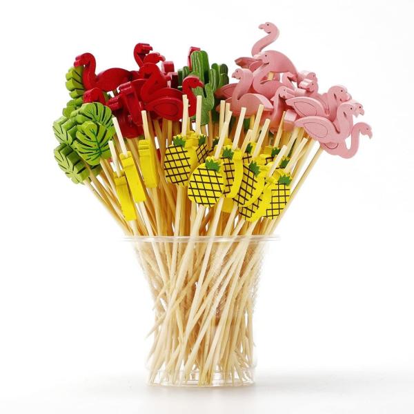 Style Straight Bamboo Fruit Fork BBQ Bamboo Long Flat Skewer Bamboo Kebab Fruit Stick