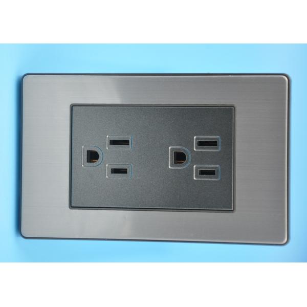 Black Brushed Stainless Steel Sockets , Safe Twin Switched Socket 2 Gang