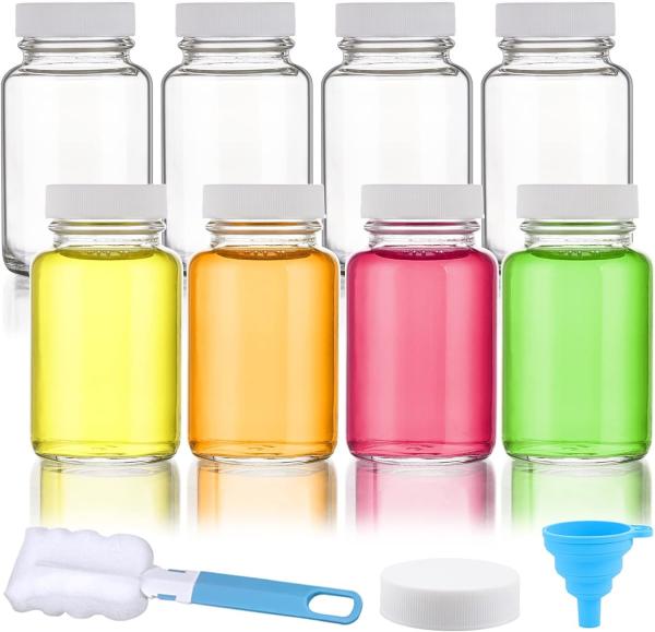 Glass Juice Shot Bottles With Caps - 8 Pack 3.5oz Small Clear Reusable Jars With Lids For Juicing Beverage Storage