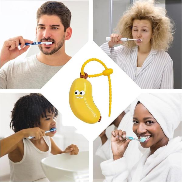 Banana-Shaped Toothbrush Cover And Silicone Toothpaste Travel Container Set – Cute Portable Travel Toothbrush Holder + Leak-Proof Toothpaste Tube Case – Reusable Silicone Dental Kit For Kids & Adults