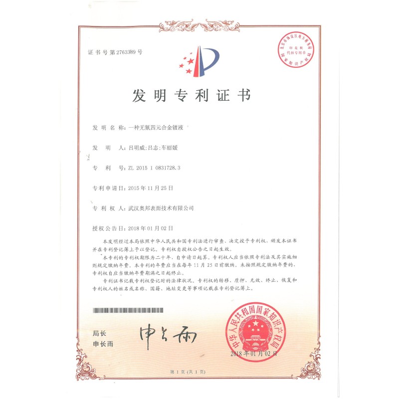 Wuhan Aobong Surface Technique Co., Ltd. Certifications