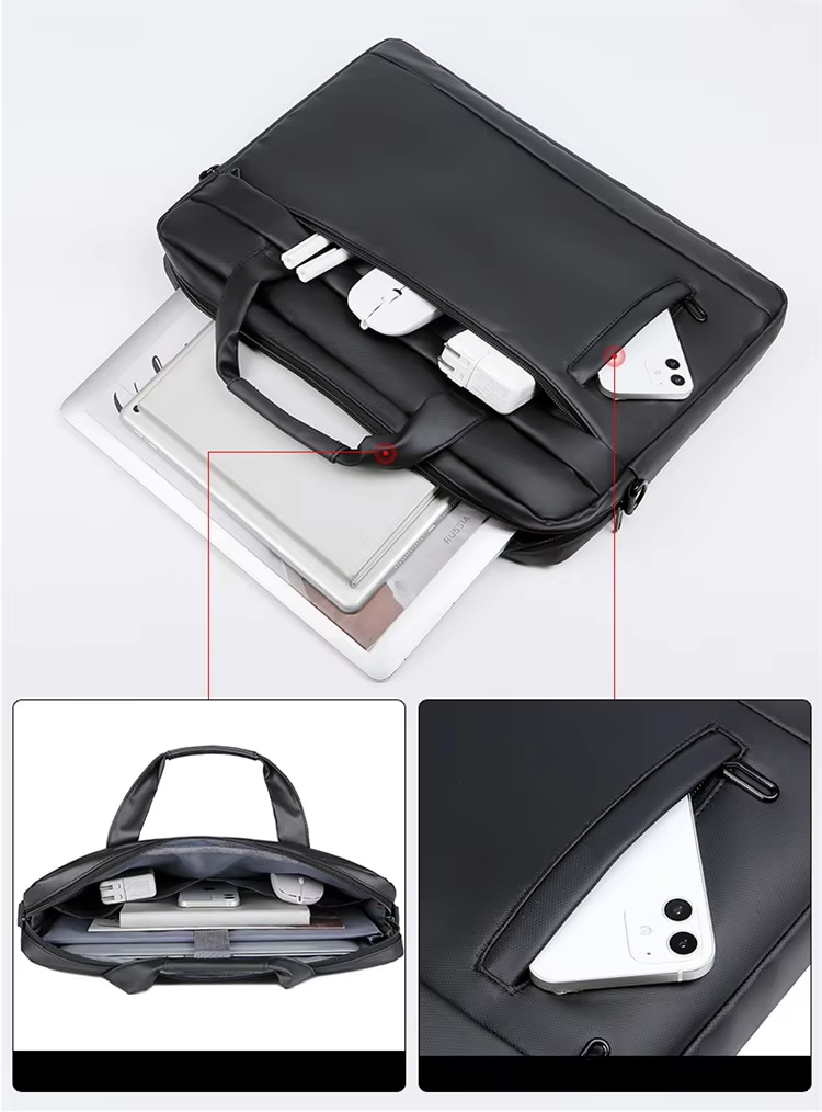 For Laudtec Portable Business Waterproof Laptop Bag 15.6 Inch Pu Leather Nylon Briefcase Multi-Size Compatible Commuting Carrier Wholesale OEM/ODM/Private Label