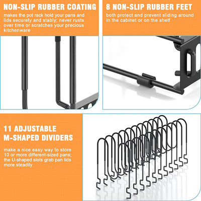 Black Metal Adjustable Pot And Pan Organizer Rack For Cabinet