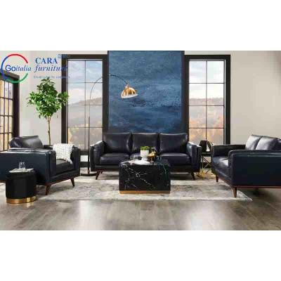 Home Hotel Apartment Furniture Sofa Set Resistant Dirt Wooden Leg Black Pu Leather Sofa