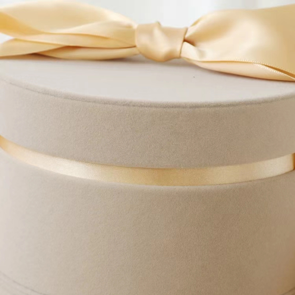 Caixa de chapéu de flor de rosa de veludo redonda Caixa de presente do Dia das Mães pequena com fita