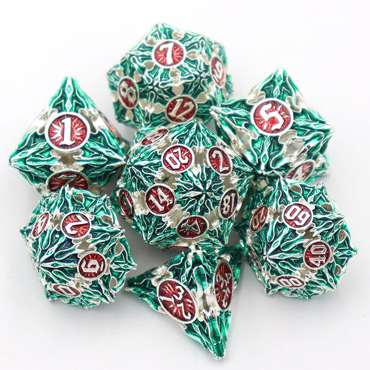 Custom Brass Hollow Dice Set with Polyhedral Design and Personalized Logo for DND Games