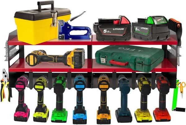 8 Drill Holder Power Tool Organizer Wall Mount Shelf with Screwdriver and Pliers Holder