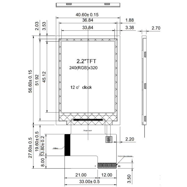Дисплей дюйма TFT QVGA 240x320 2,2, 39 битов дисплея ST7789V 18 Pin LCD взаимодействует