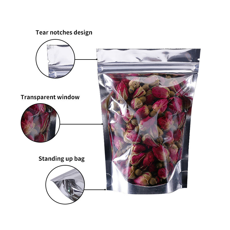 Resealable Zipper Bag Aluminum Foil Food Packaging Ziplock Pouch Front Transparent Clear Yin-Yang Standup Bag Plastic Custom Bag