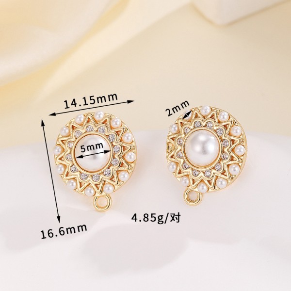 Fashion Brass Gold Plated Earring Round Mosquito Coil Flower Pearl Inlaid Zircon Studs DIY Geometric Women's Jewelry Earrings