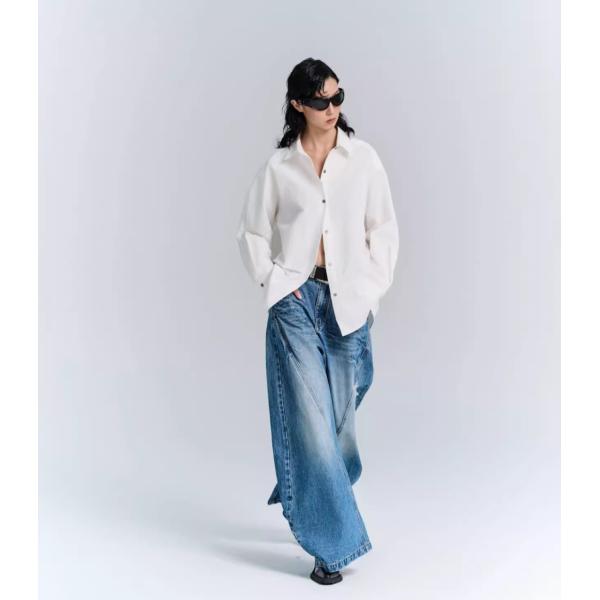 Denim Fabric Deconstructed Wide Leg Jeans for Men and Women in Plus Size Streetwear