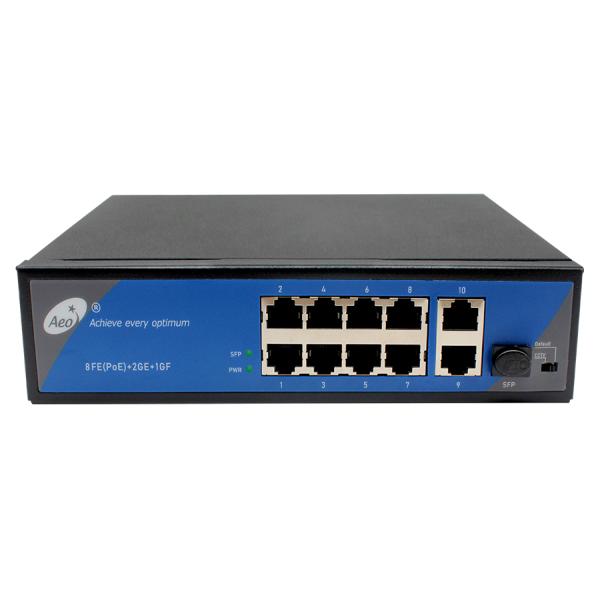 Переключатель 8 локальных сетей POE гаван 2 uplink гигабита промышленный