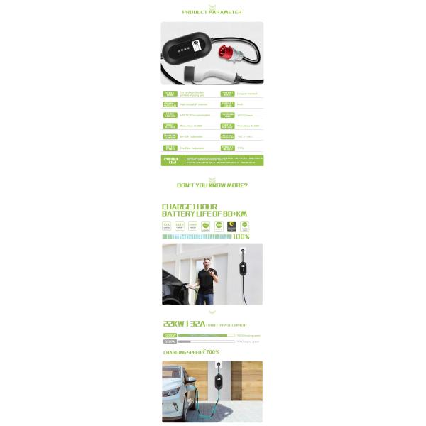 32A 22KW Type 2 3 Phase EV Charging Stations For EU Standard Home Electric Vehicles