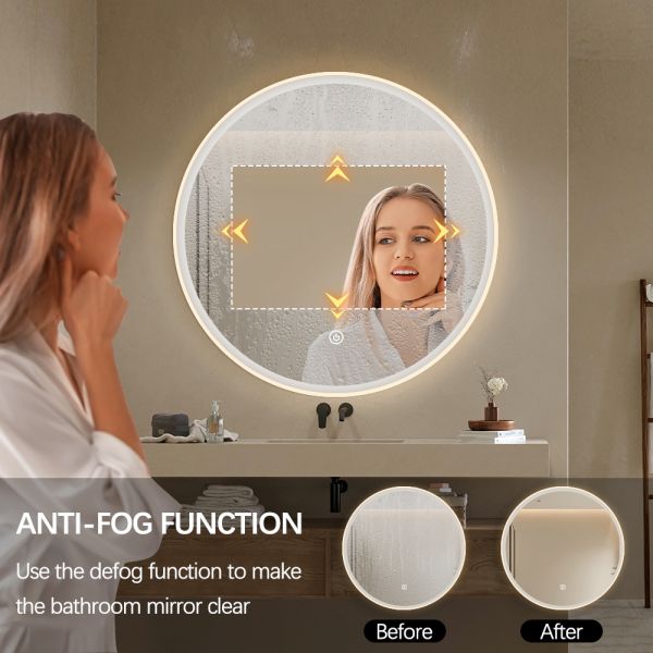 Waterproof IP44 Round Hotel Mirrors LED Anti Fog Bathroom Mirror