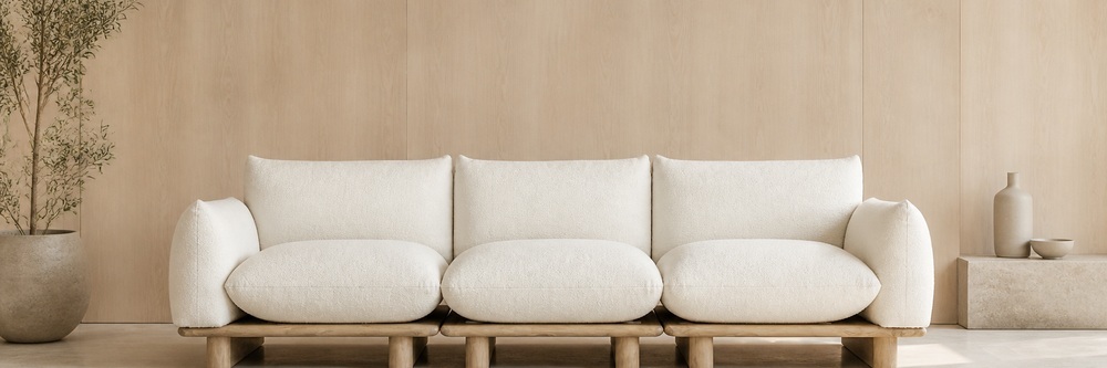 Scandinavian Modular 3-Seater Boucle Sofa with Solid Wood Base SF-001 SET
