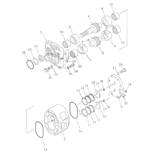 D60  17441-67502   D65  07443-67503  D85  07444-66200   D15 Bulldozer Pump / Cast Iron Hydraulic Gear Pumps Silver Color