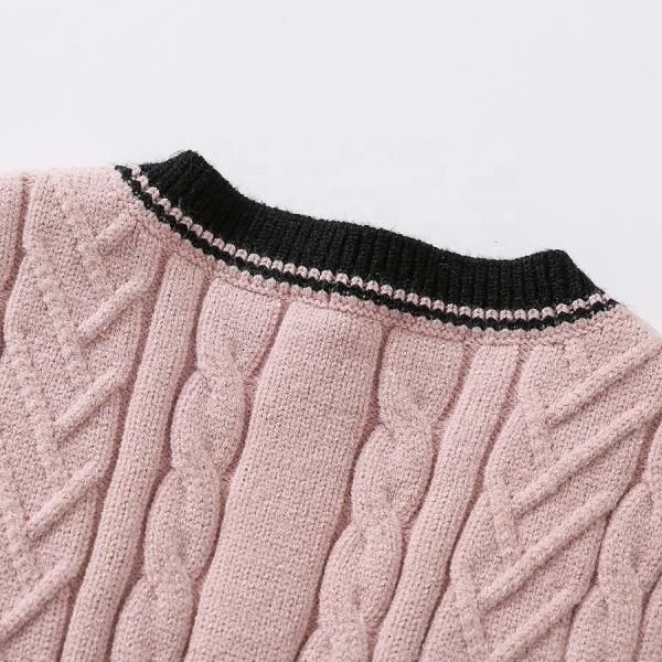 OEM Customized Kids Autumn Winter Children Patch Buttons V-neck Knitted Cardigan Sweater Boys Girls Vest