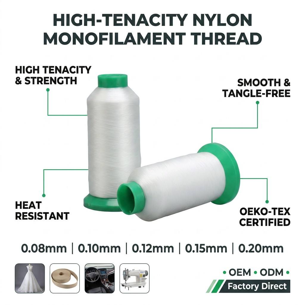 60D 80D 100D  0.10MM 0.12MM 0.14MM Monofilament Yarn Nylon Polyester PP  PE for Weaving Webbing Embroidery Factory Wholesale