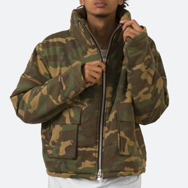 OEM Designer Puff Padded Coat Oversized Jacquard Men's Down Winter Custom Windbreaker Bubble Down Camo Puffer Jackets for Men