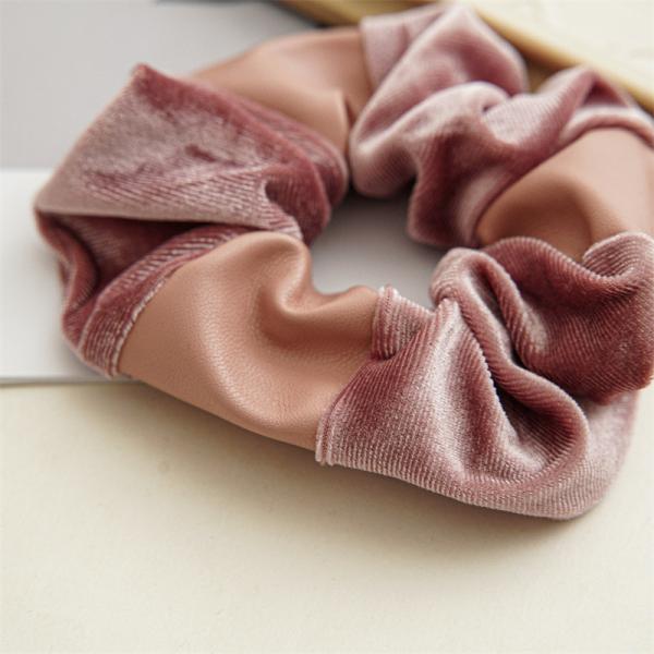 Autumn winter pu canary pleuche joint pink black scrunchie color fabric large hair band lady hair band spot accessories