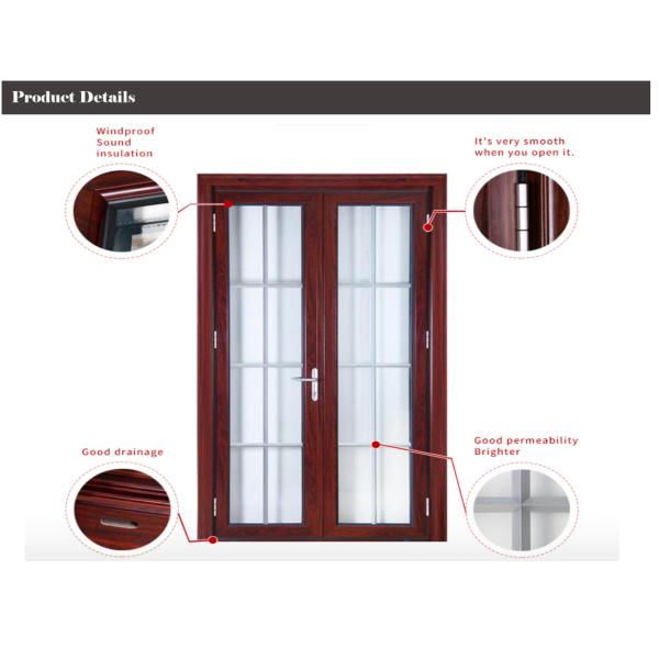 Single Leaf 6063 Aluminum Swing Doors Wood Surface Waterproof 8mm Hollow Glass