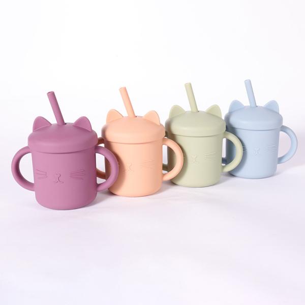 Food Grade Toddler Silicone Cup Eco Friendly Cat Kitten Animal Style