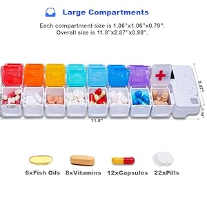 7 Day Medicine Pill Organizer, 4 Reminder Alarms, Loud Sound, 14 Large Compartments, Large Screen, Moisture-Proof, Travel Weekly/Daily Pill Box/Organizer/Case/Container/Dispenser, AM/PM 2 Times A Day