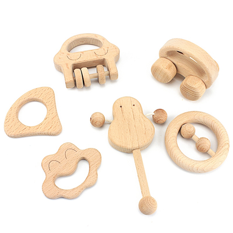 Колокольчик 6 медленно двигает деревянная древесина бука Teether Teethers безопасная Tambor