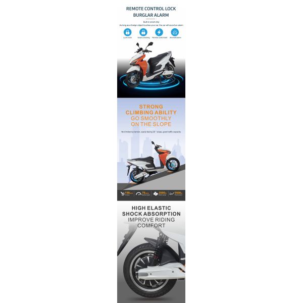 High Speed Residential Electric Motorcycle Scooter Bikes 2000W 70km/H ODM