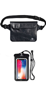 Waterproof Dry Bags Set, Dry Bag with 2 Zip Lock Seals & Detachable Shoulder Strap, Waist Pouch & Phone Case