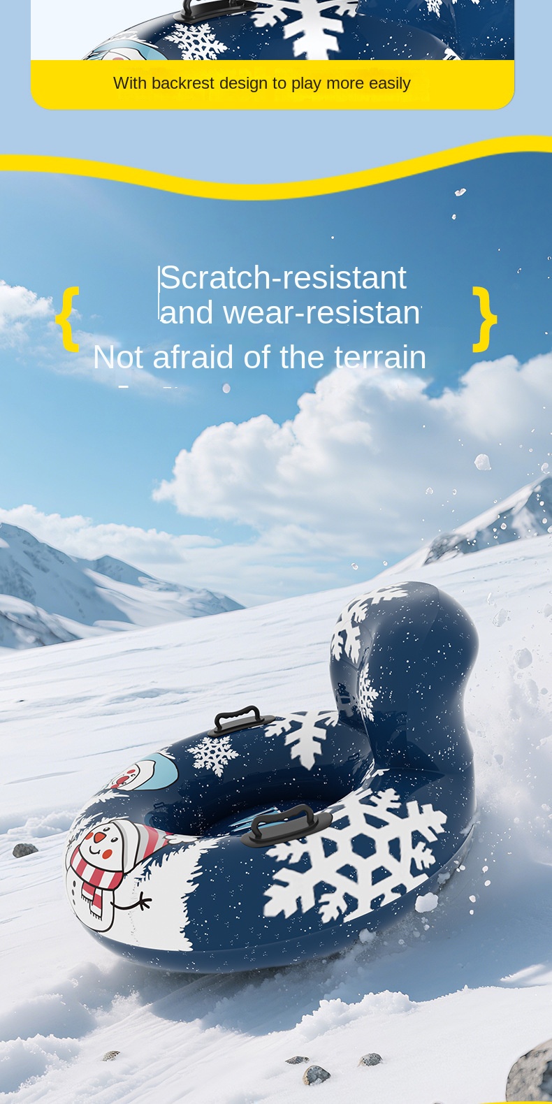 Skiing Circle Inflatable Thickened Environmental Protection PVC Snow Tire Snow Tube Outdoor Adult Backrest Cold-Resistant