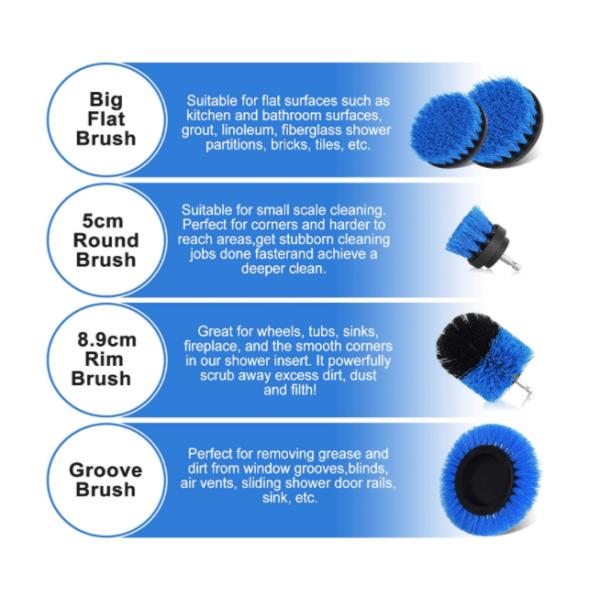 Drill Cleaning Brush Attachment Set, Drill Scrubber Brush Cleaning Brush kit for Bathroom car Grout