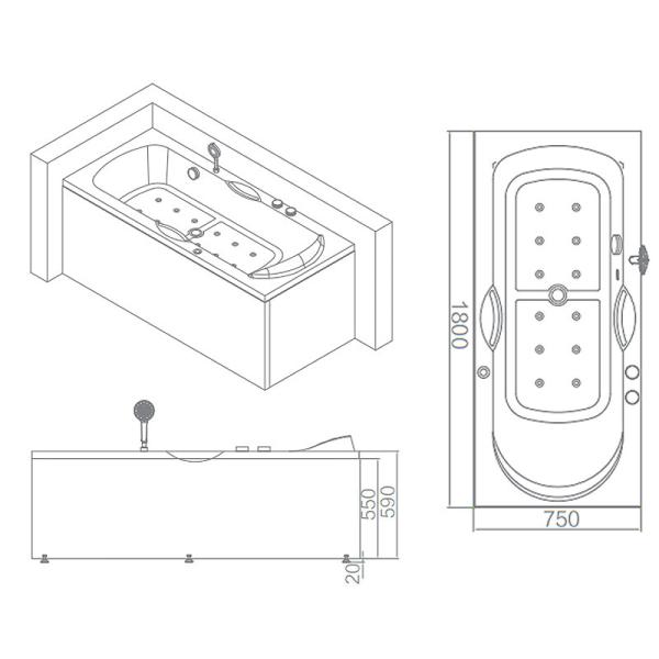 AQ18803SQ Free Standing Bathtub , Bubble Massage Bathtub Acrylic Material