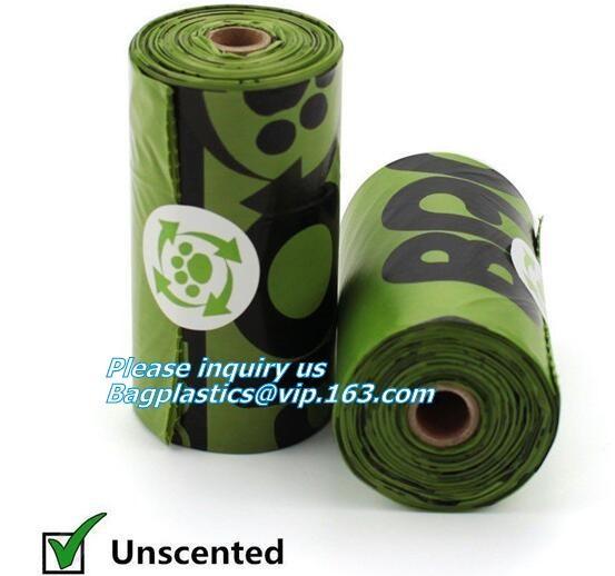 Compostable Doggie Poop Bag, Tie Top Handle Cornstarch Earth Friendly Waste Bag Holder Dispenser with LED Flashlight Eco