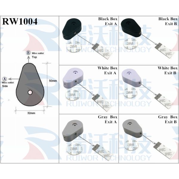 RW1004 Drop-Shaped Retractable Security Tether Plus 45X19mm Rectangular Sticky Metal Plate